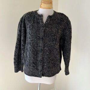 Bogner  SZ 8, brown combo wool blend cardigan sweater.